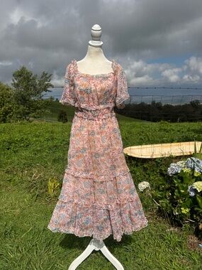 Anthropologie Love the Label Waterlilly Dress Pastel Floral Print Romantic Small